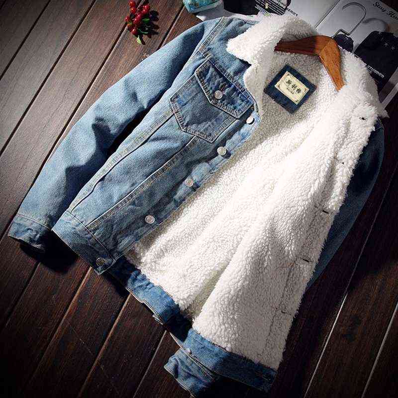 

Denim Bomber with Fur Black High Quality Fashion Jeans et Fce Winter Jeanse Herren Men Blue Oversized