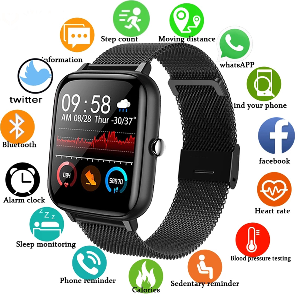 

2021 Smart Watch Men Women Blood Pressure Heart Rate Fitness Tracker Bracelet Sport Smartwatch Watch Smart Clock For Android IOSg, Black