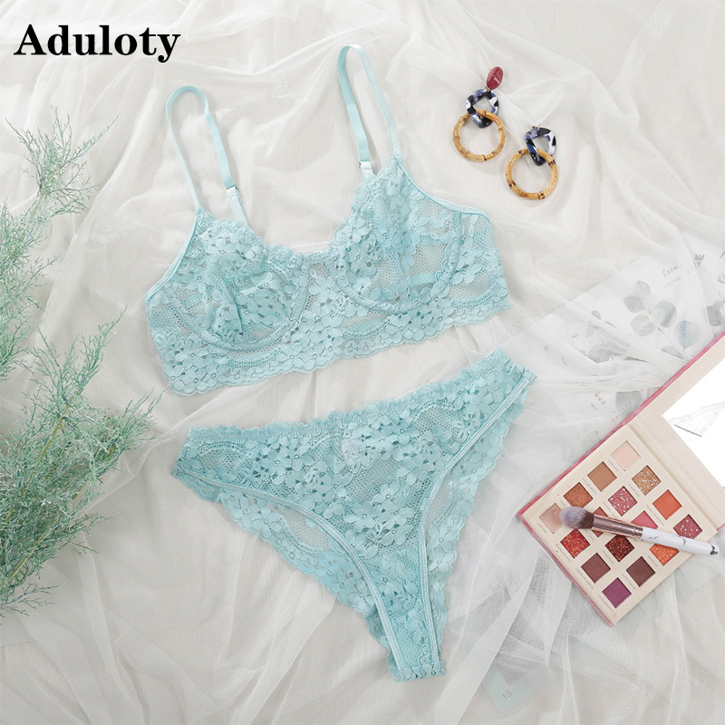 

New fashion sexy womens lace lingerie set ultra-thin perspective sexy beauty back bra set mesh hollow lace underwear thong set, Red