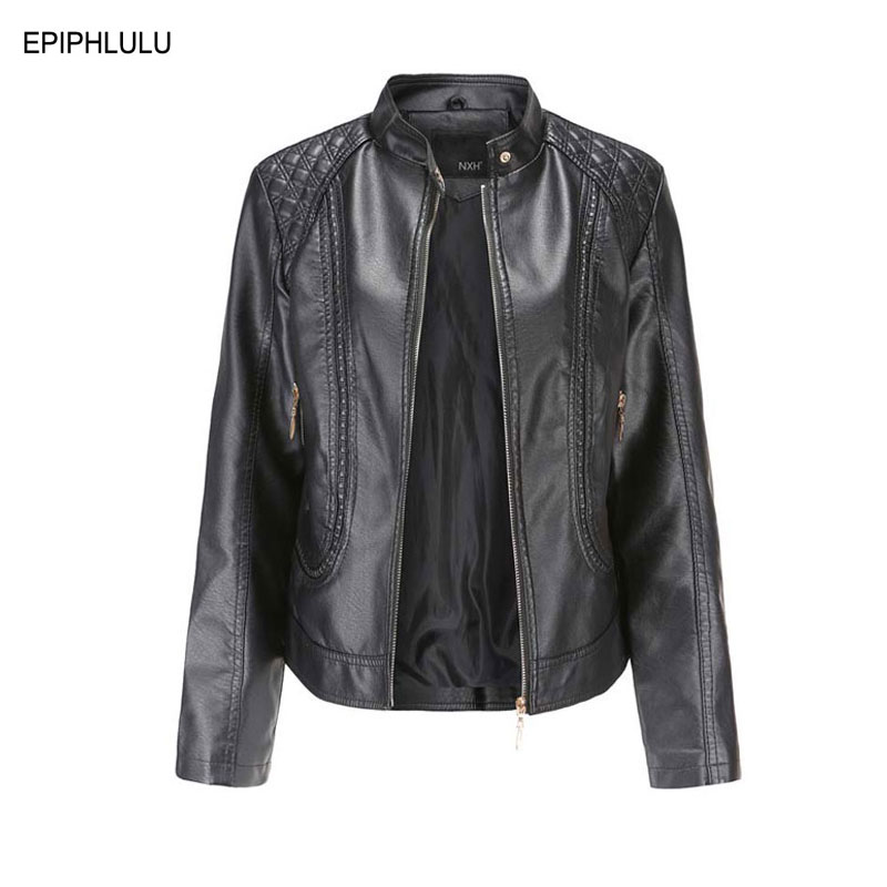 

2021 Women Leather Jacket Oversize Autumn Zipper Pu Leather Coat Female Biker Motorcycle Jacket Women Black, Tan;black