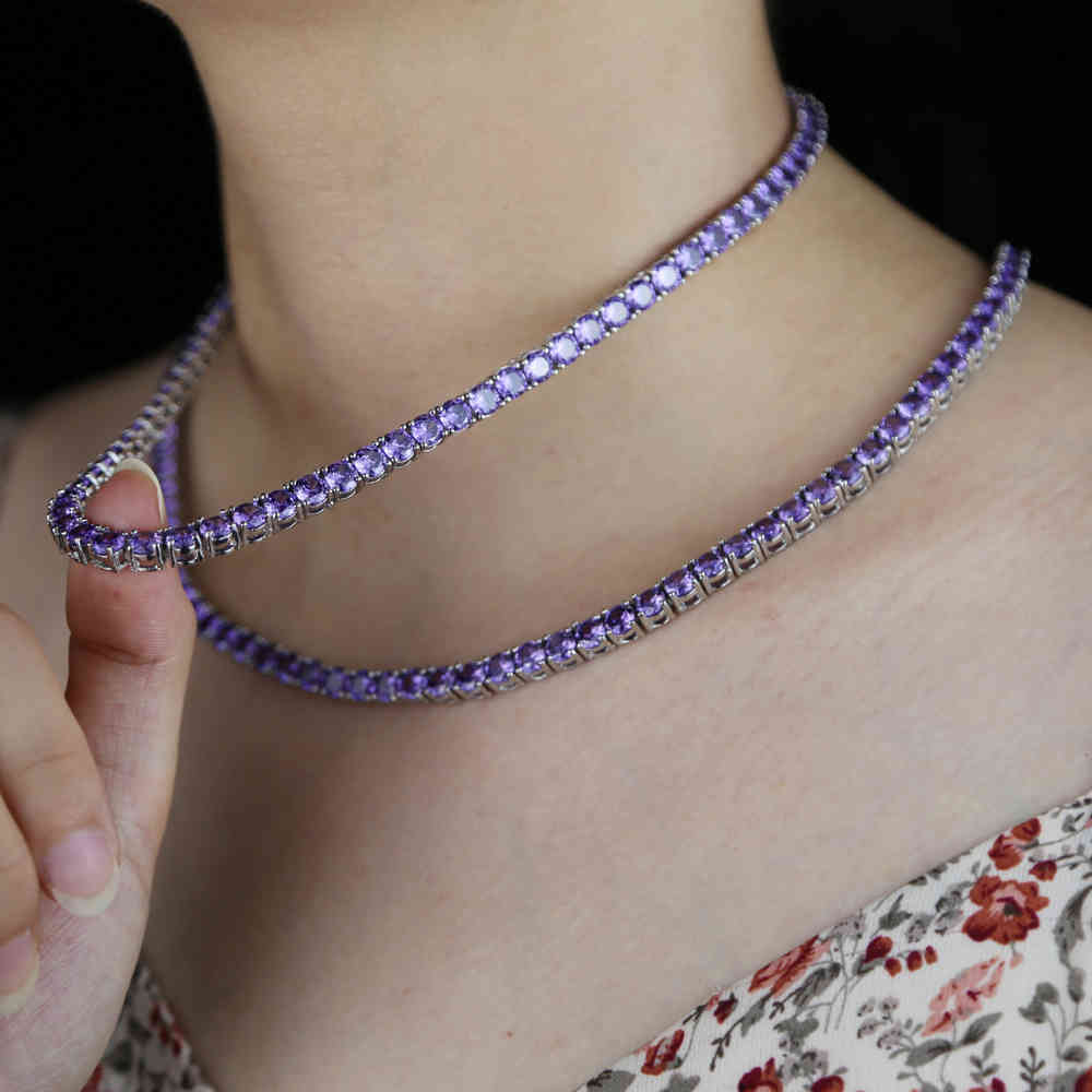 

2021 NEW trendy iced out chic purple necklace mirco pave 5A cubic zirconia cz tennis chain fancy women jewelry chocker necklace X0509