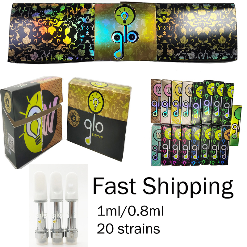 

Reflective Glo Extracts Vape Cartridges Vapes Carts 510 Thread Oil Atomizer 1ml 0.8ml Empty Ceramic Coil E-Cigarettes Disposable Vaporizers Pen Custom Packaging