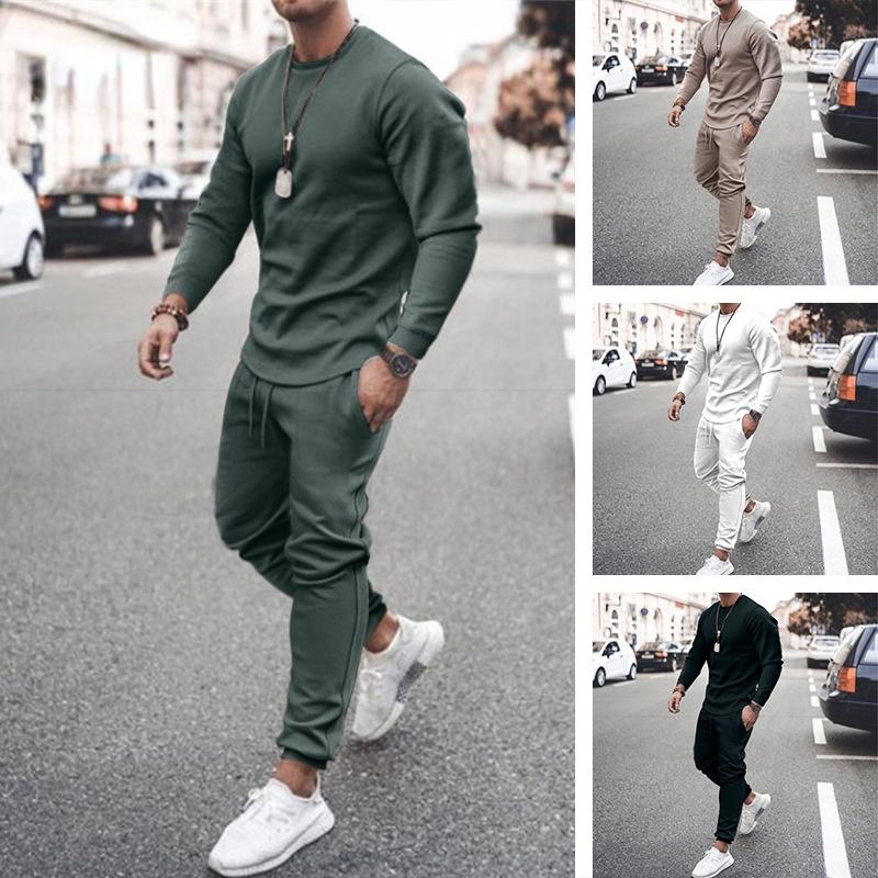 

Men' Tracksuits Men Outfit Set 2021 Fall European American Suit Long Sleeve Casual Loose Two-piece Fashion Large Size Clothing, Green
