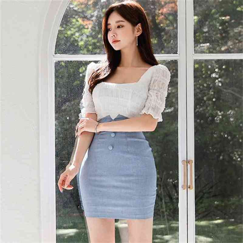 

Harajuku Short sleeve low cut dress women office lady street casual Contrast color bodycon mini 210603, Picture color