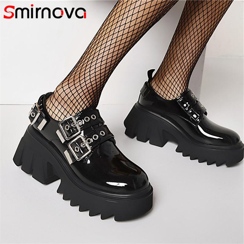 

Smirnova 2021 Pumps Women Shoes Round Toe Buckle Comfortable Fashion Thick Bottom Casual Platform Dress, Black
