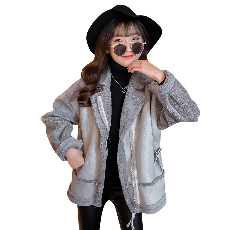 

Children's clothing one generation female girl deer skin pills jacket 2020 autumn and winter models China short children's zipper jacket, Blue;gray