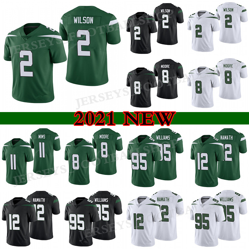 

2 Zach Wilson 8 Elijah Moore Football Jersey Denzel Mims 12 Joe Namath NewYorkJetsQuinnen Williams Men's Stitched, Green