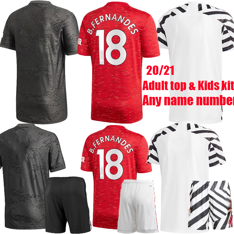 

in stock Manchester 20 2021 soccer jerseys Adult shirt & Kids CAVANI VAN DE BEEK B. FERNANDES RASHFORD football shirts HUMANRACE fourth, Black