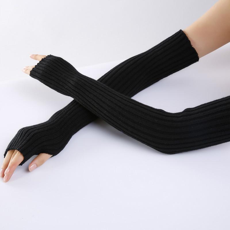 

Five Fingers Gloves Women's Long Fingerless Winter Knitted Costume Mittens Without Black White