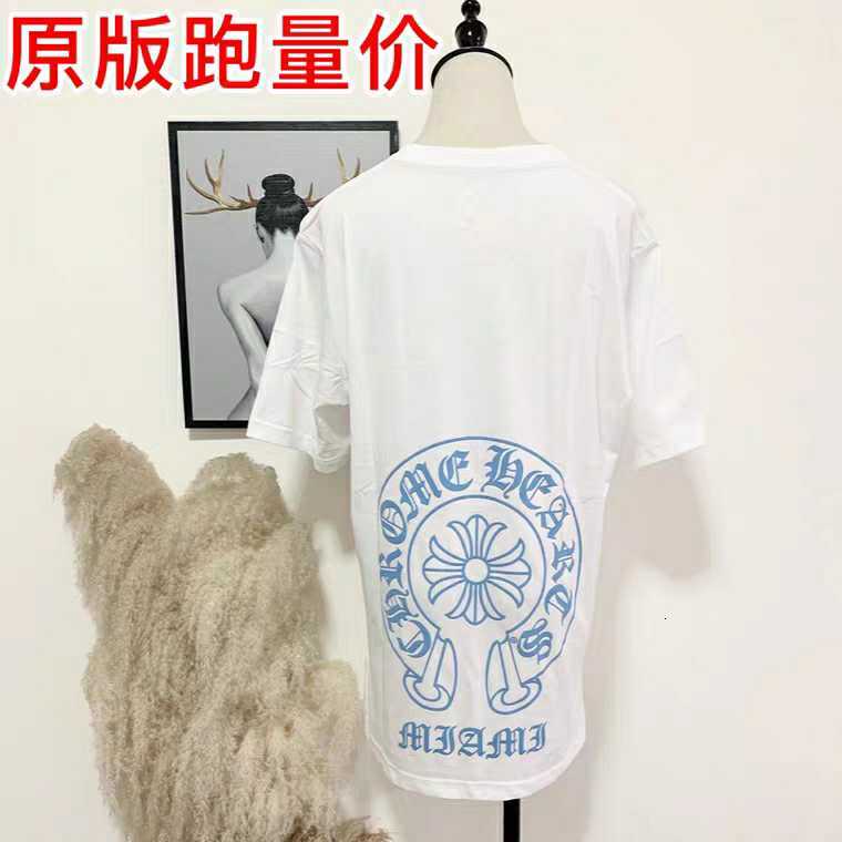 

Fashion Summer New Brand Crosin Short Sleeve Blue Red Horseshoe Printed Cotton Loose T-shirt for Men and Women, White;black