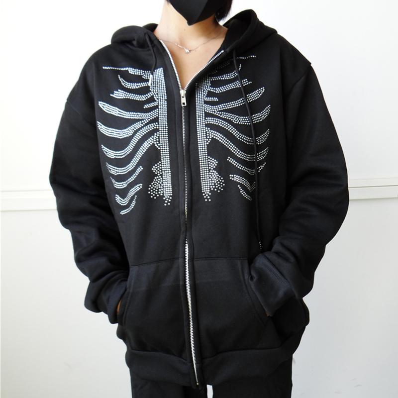 

Men' Hoodies & Sweatshirts Y2k Rhinestone Skeleton Hoodie Zip Up Gothic Black Casual Oversized Sweatshirt Men Punk Harajuku Grunge Hooded J, 634-white