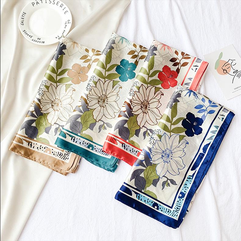 

Scarves 70x70cm Women Multifunction Satin Chiffon Silk Scarf Elegant Stripes Printed Casual Small Square Wraps Shawl