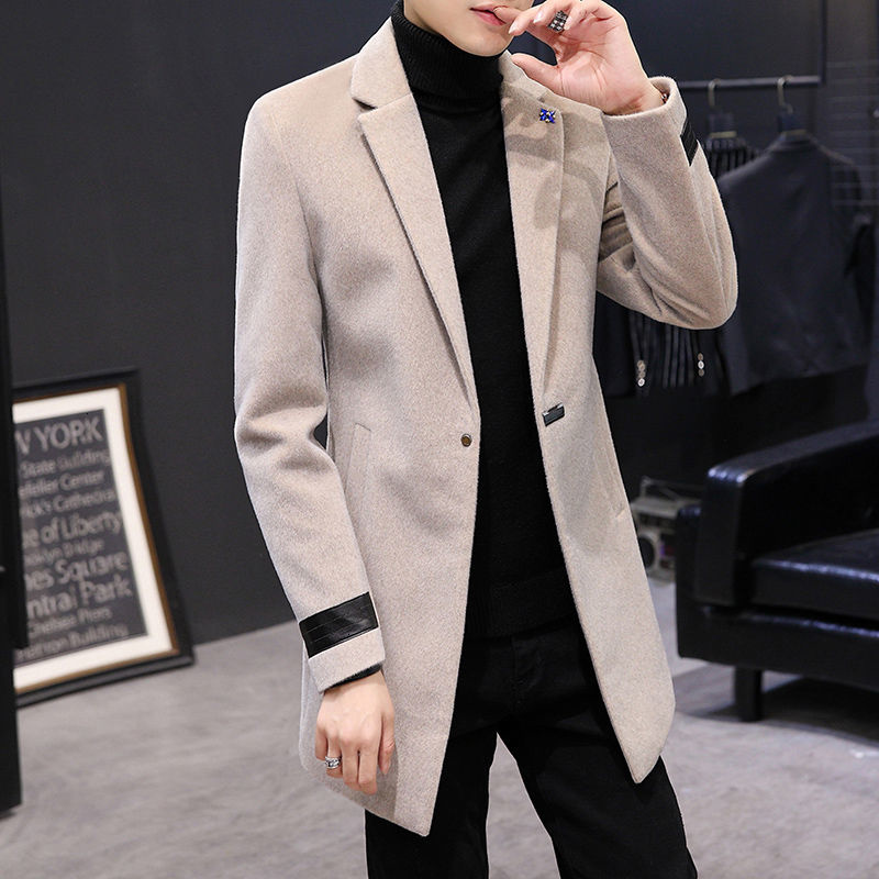 

men's wool & blends british style thick warm jackets men clothing fashion casual coats windbreaker autumn winter for mens long sli, Black