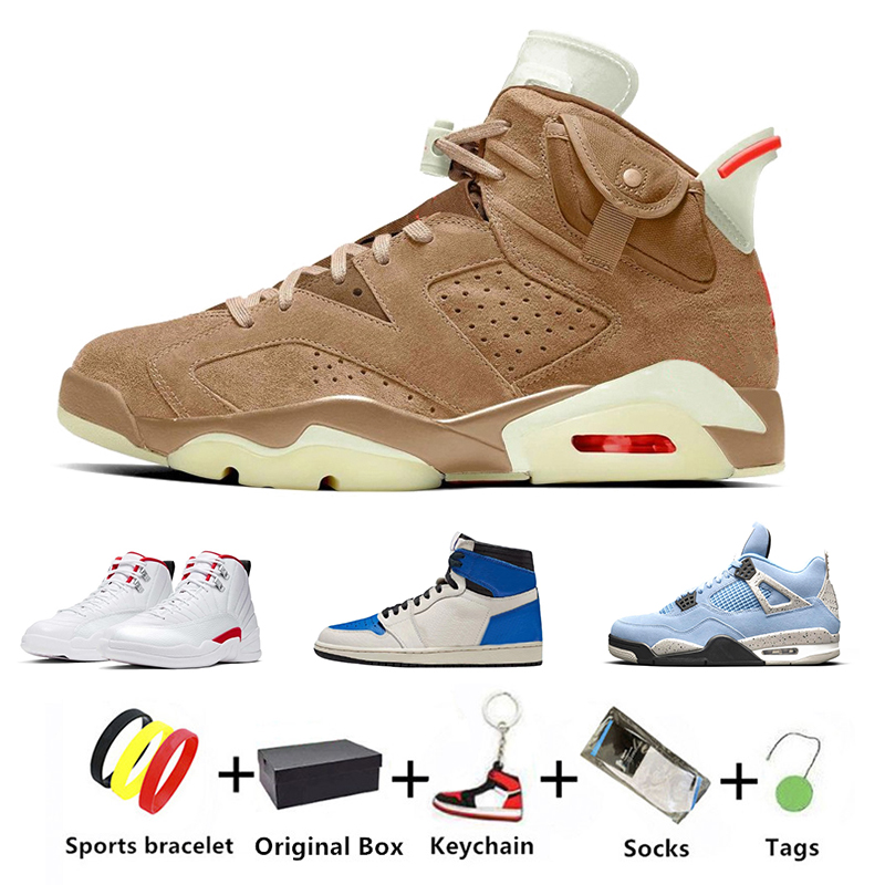

with box travis scotts x 6s british khaki 1s fragment basketball shoes 4s University Blue men trainers sports sneakers, Color#23