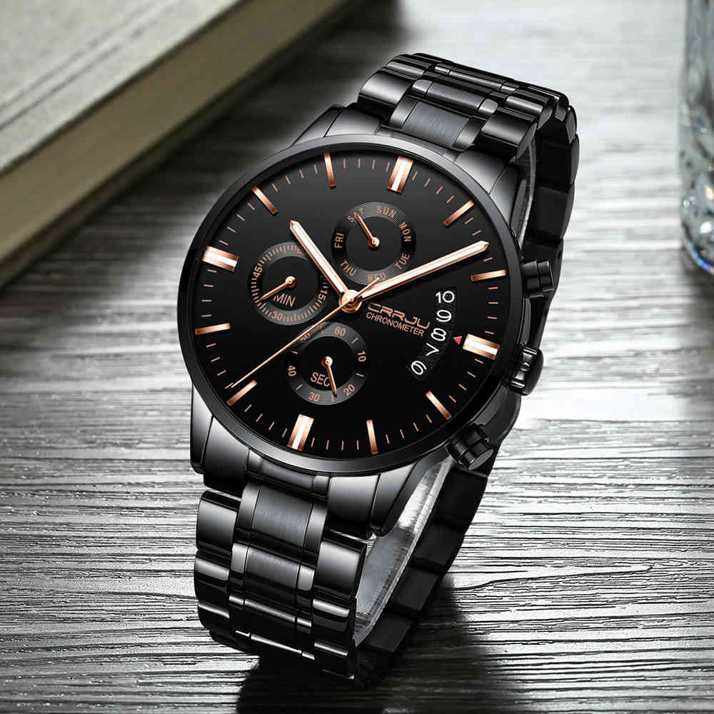

CRRJU Relogio Masculino Men Watches Luxury Famous Top Brand Men's Fashion Casual Dress Watch Military Quartz Steel Wristwatches 210517, Silver leather