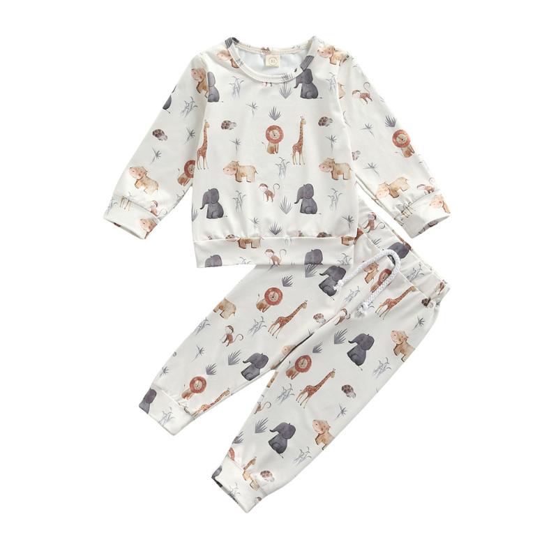 

Clothing Sets Baby Long Sleeves + Trousers, Animal Cartoon Print Elastic Waist Classic Round Neck Spring, White