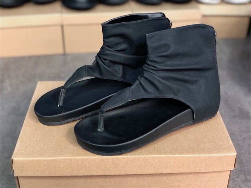 

Black Women High-top Flip-flops Designer Ladies Slippers Flat Summer Fashion Hollow out Buckle Sandals Good Quality Shoes Big Size 011, Color 4