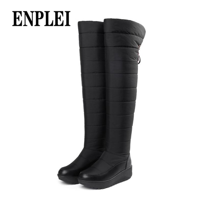

Boots ENPLEI Down Thigh High Snow Women Warm Winter Woman Flat Platform Shoes Fashion Ladies Over The Knee 35-44, Black