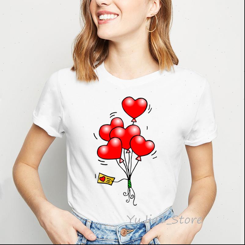 

loveheart colorful womens t shirt ballons print kawaii tshirt women cute tee femme birthday gift summer white basic