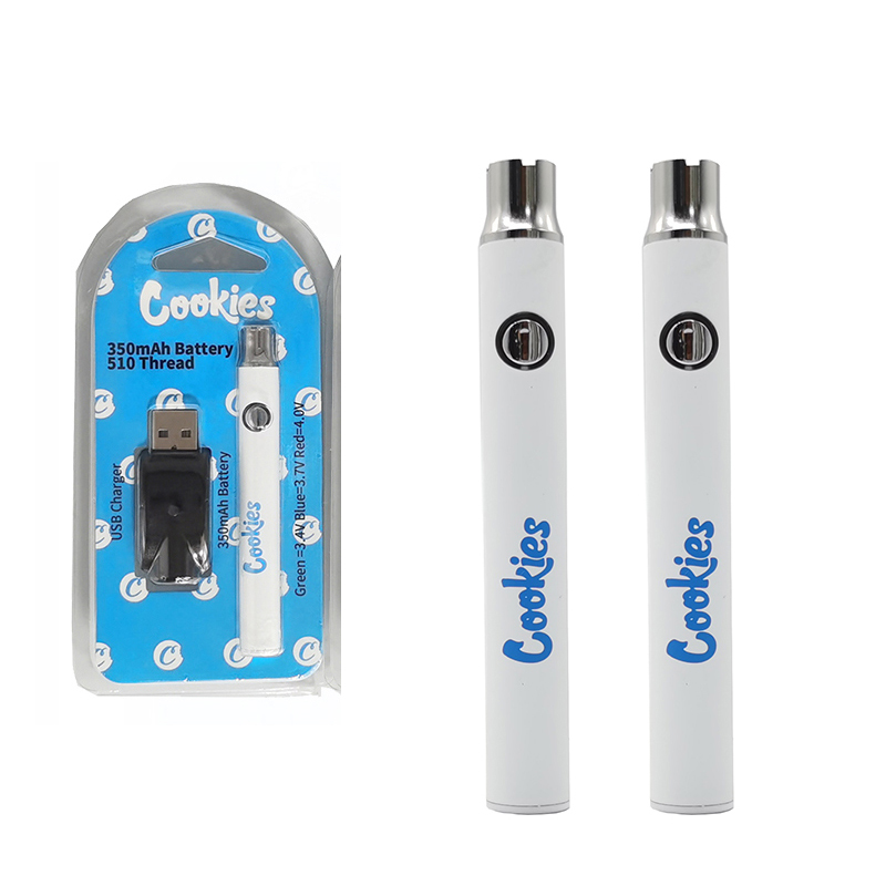 

Cookies Vape Pen 510 Battery 350mah Variable Voltage Preheating Batteries with USB Charger Plastic Box Packaging for Electronic Cigarettes S