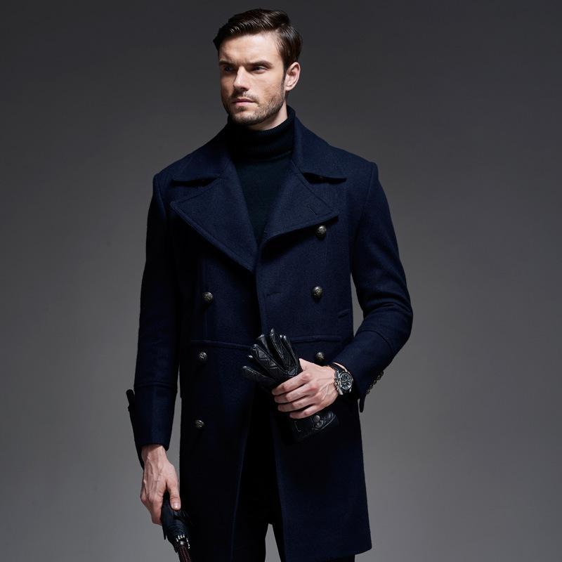 

Men's Wool & Blends Long Classical Business Style Winter Jacket Men High Quality Double Breasted Manteau Homme Hiver, Black