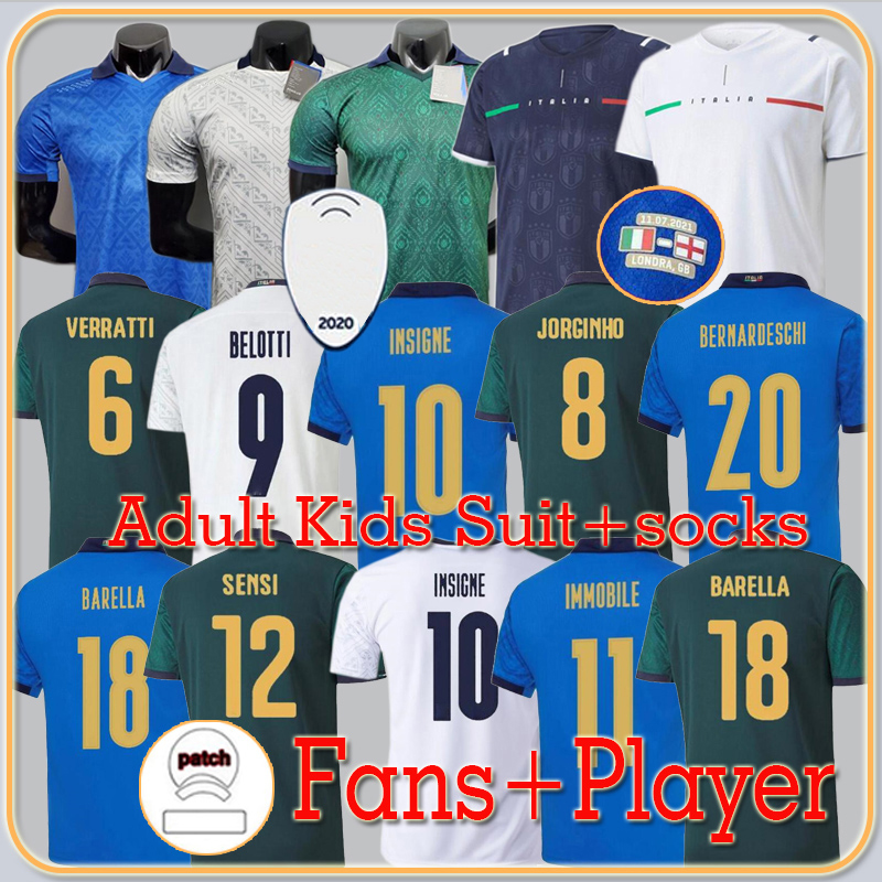 

Fans Player version 2021 Italy soccer jerseys INSIGNE Renaissance 21 22 football shirt set CHIELLINI BONUCCI BERNARDESCHI BELOTTI BARELLA men uniforms
