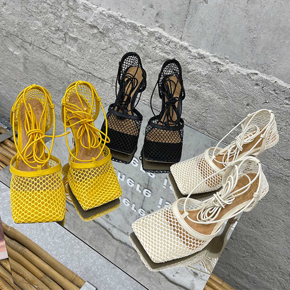 

Termainoov Women Pumps Heels Big Size Fashion Square Lace Up Ankle Strap Cross-tied Stiletto Party Shoe Hollow Out Dress Shoes Y0721, White