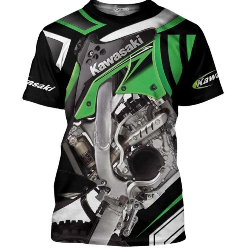 

Kawasaki Large 3D Printing Men's Sports Short Sleeve Summer Motorcycle Club T-Shirt Street Competition, White;black