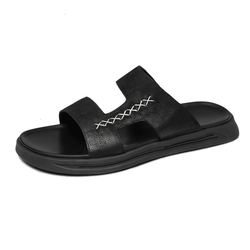 

summer Slippers Leather sandals men's Korean fashion casual Vietnamese beach shoes anti slip leather slippers 3NI3, 1# shoe box
