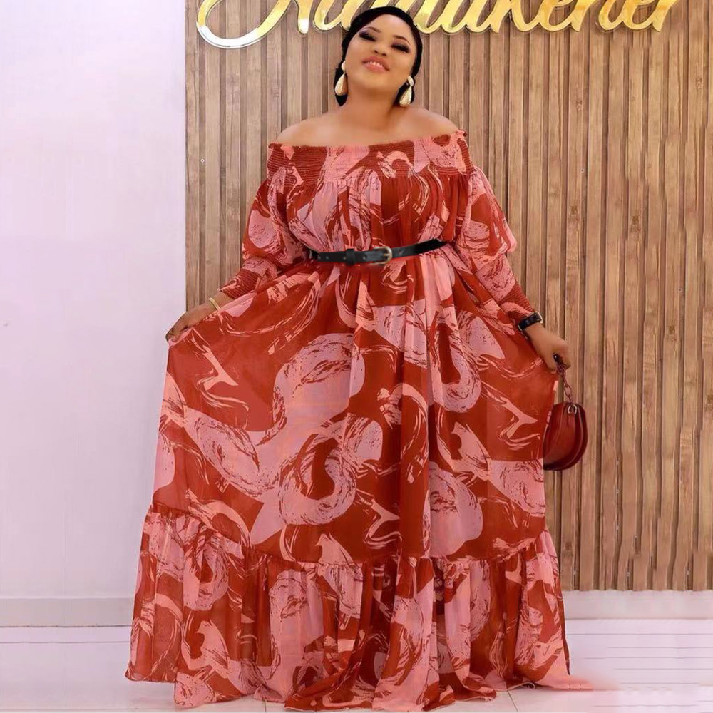 

2021plus size women dress 2021 new african print dashiki boubou off shoulder robe evening dresses ladies hippie clothing, Red