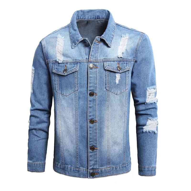 

New perforated denim fashion men' jacket, Blue