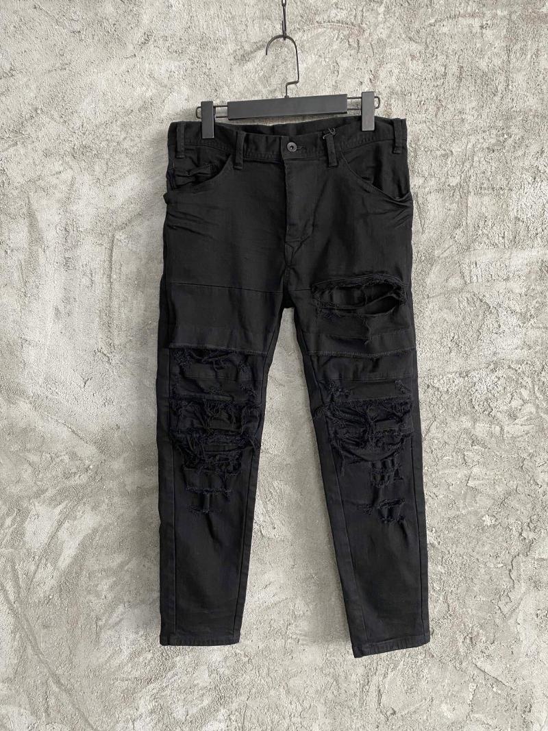 

Men' Jeans Men Vintage Distressed Layer Patches Black Slim Fit, As pic