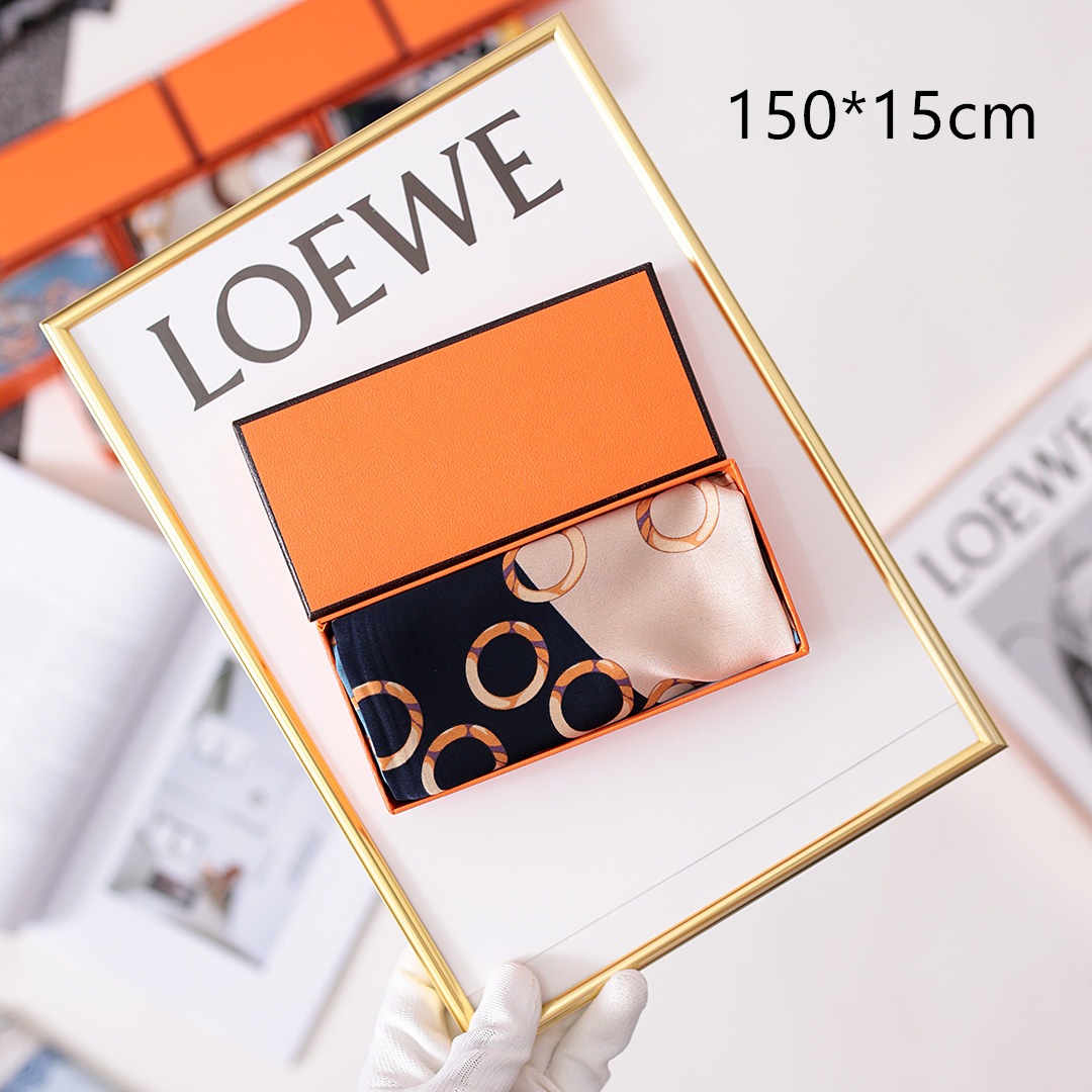 

Designer Pattern Silk Scarf For Women Printing Stripe Geometric Brand Scarves Orange Hardcover Box Birthday Valentine Mother Day Gift