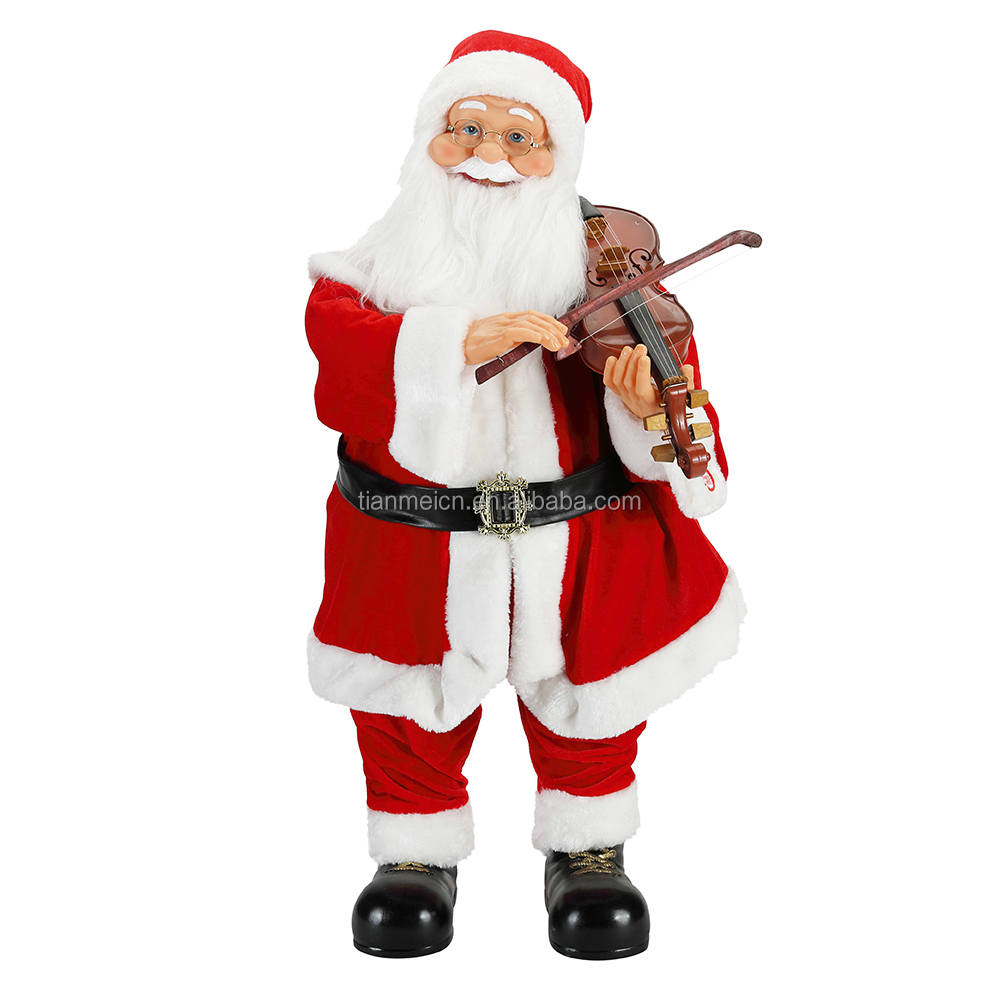 

80cm Animated Christmas Lighting Musical Santa Claus with fiddle Ornament Decoration Traditional Holiday Figurine Collection