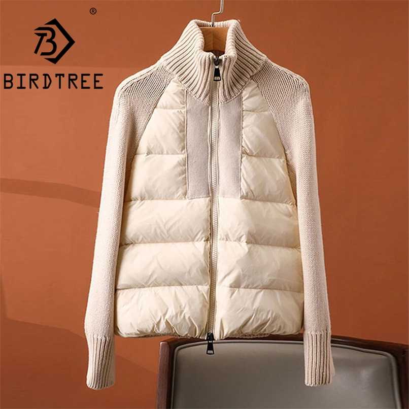 

Autumn Winter Women Stand Up Collar Cotton Padded Coat Parka Knitted Patchwork Jacket Winter Coats C10905Y 211108, Black