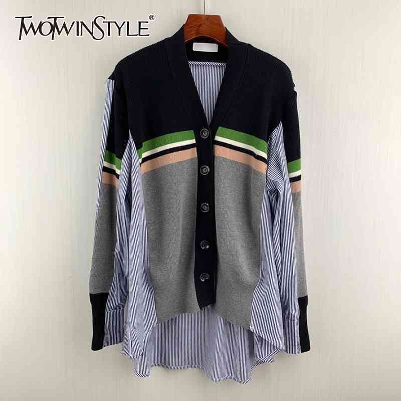 

Loose Korean Spring Blouse For Women V Neck Long Sleeve Print Striped Casual Shirt Female Fashion Clothing 210524, Aspicture