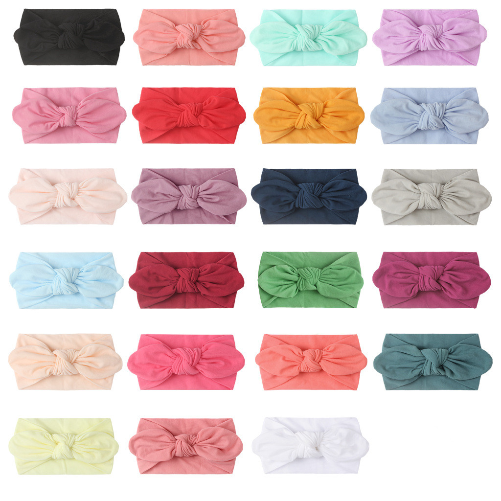 

Baby Turban Girls Headbands Bows Stretchy Nylon Hairbands for Newborn Infant Toddler Pure Color Hair Accessories, Slivery;white