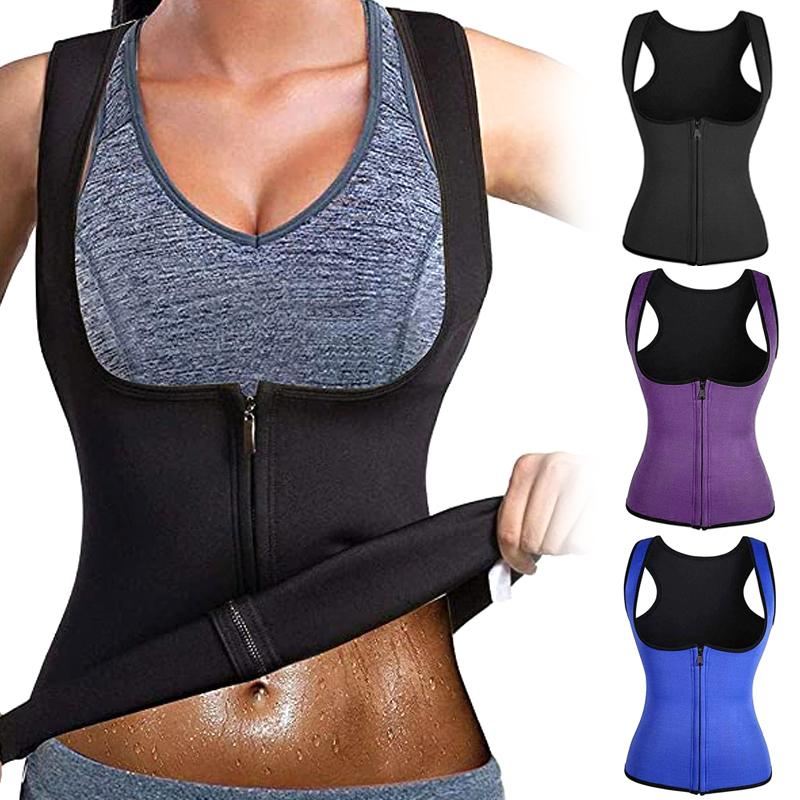 

Women Waist Cinchers Ladie Corset Shaper Band Body Building Fitness Trainer Workout Slimming Zip Sports Vest Gym Clothing, Purple