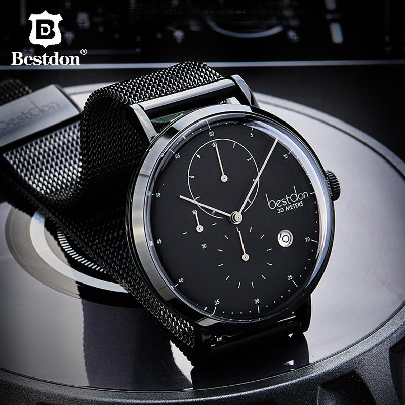 

Wristwatches Don Bauhaus Full Steel Men's Watch Curved Glass Quartz Wristwatch Man Relogio Masculino Waterproof Male Clocks, Rose-leather