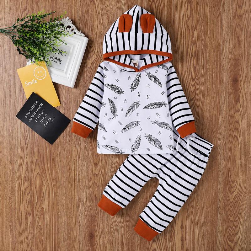 

Clothing Sets Baby's Infant Baby Girls Outfits Long Sleeve Cartoon Hooded Stripe Tops+Stripe Pants Clothes Set Kids Winter Costumes, White