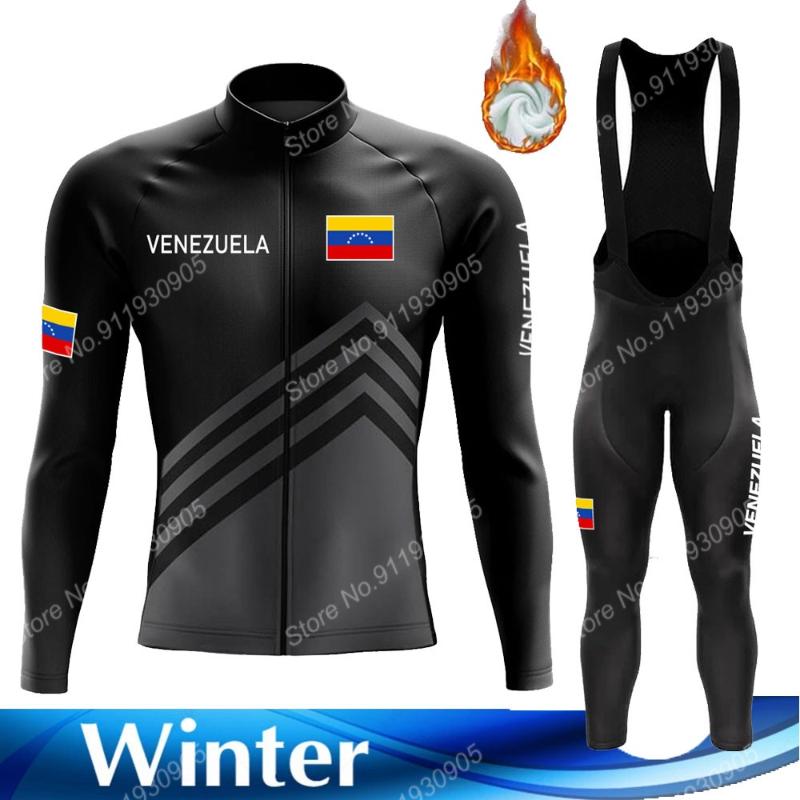 

Racing Sets 2022 Winter Venezuela Team Cycling Jersey Set Men Clothing Long Sleeve Road Race Bike Jacket Suit MTB Maillot, Black;blue