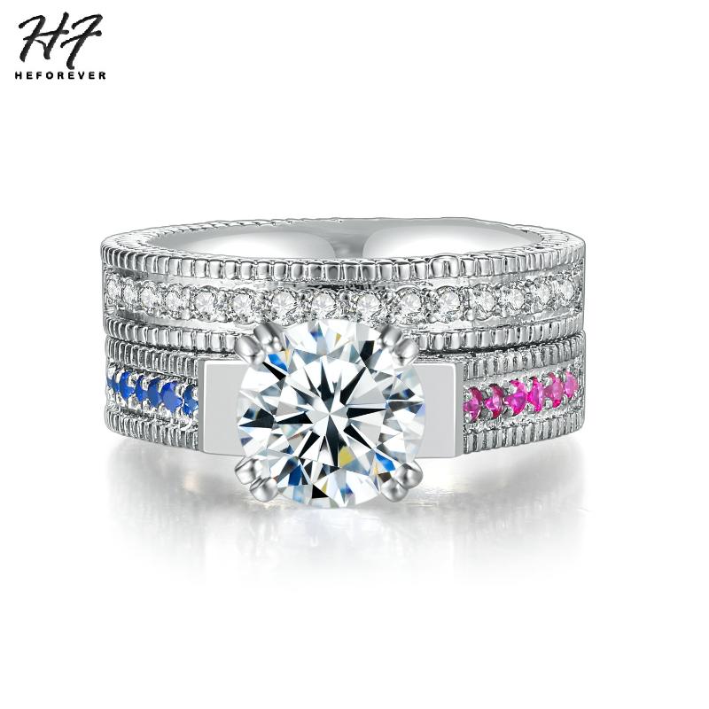 

Cluster Rings Classic Round Crystal Set For Women + CZ Multicolor Fashion Jewelry Wedding Engagement Gift DZR008, Golden;silver