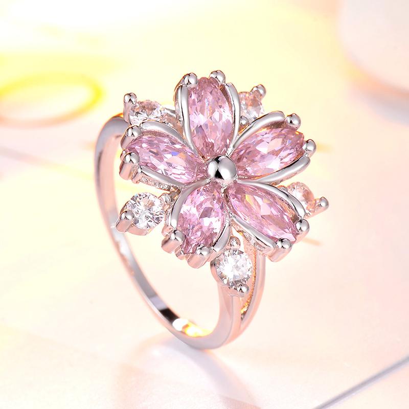 

Wedding Rings Elegant Fashion Sakura Princess Engagement For Bride Jewelry Romantic Cherry Blossom Zircon Lady
