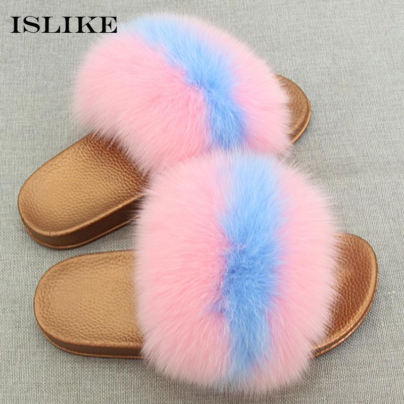 

Slippers Summer Women Fur Fluffy Really Hair Flip Flop Bling Slides Golden PVC Non Slip Indoor Slipper Lady Beach Sandal, Black