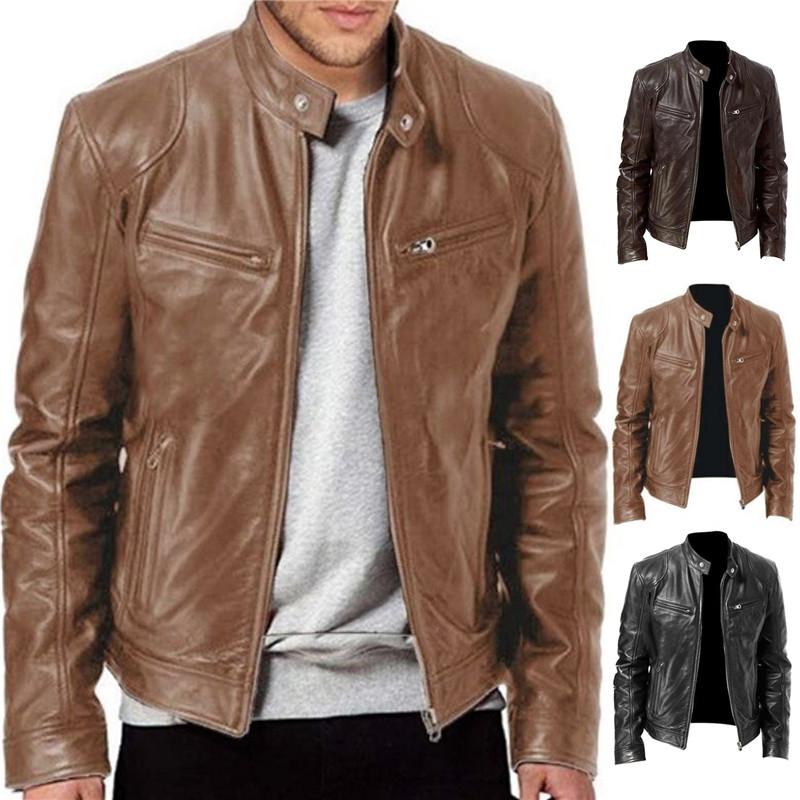 

Men's Jackets Men 2022 Autumn Thick Warm Fleece PU Leather Jacket Coat Winter Outwear Casual Military Bomber Motor Biker, Black;brown