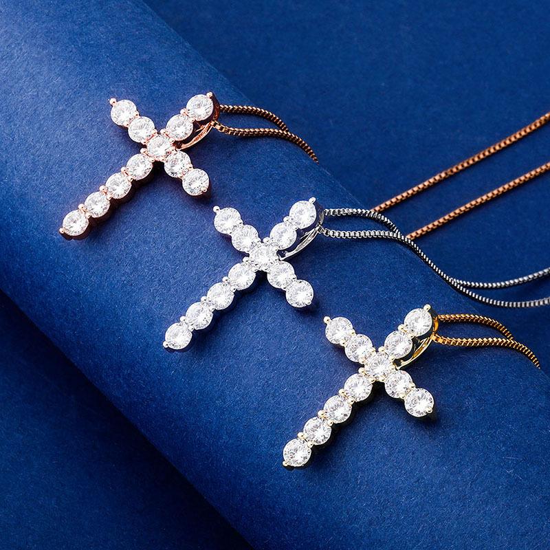

Pendant Necklaces Hip Hop Claw Setting Cubic Zirconia Bling Iced Out Cross Pendants For Men Women Unisex Charm Jewelry Drop, Silver