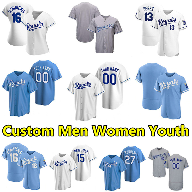 

16 Andrew Benintendi Royals Jerseys Kansas City 13 Salvador Perez 15 Whit Merrifield 8 Nicky Lopez Carlos Santana Hunter Dozier Cam Gallagher Baseball Jersey Custom, Women color 6