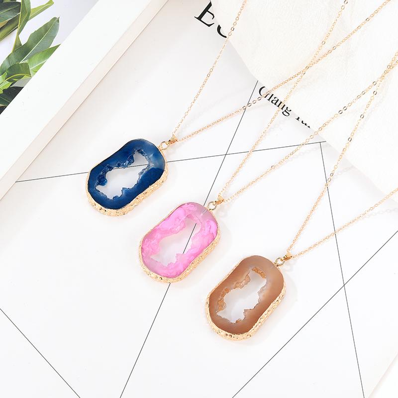 

Pendant Necklaces 2021 Fashion Irregular Blue Brown Pink Hollow Crystal Necklace Gold Copper Link Chain For Women Anniversary Gift
