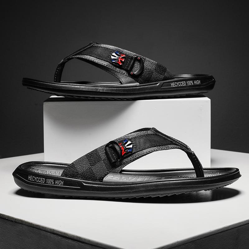 

Luxury Grid pattern slippers Genuine Leather Designer Rubber slide sandal Floral brocade slipper men black white Gray Gear bottoms Flip Flop