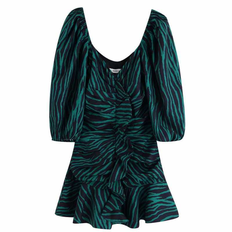 

Women vintage cascading ruffles striped print casual slim mini Dress ladies three quarter sleeve vestido chic Dresses DS3049 210603, As pic ds3049bb
